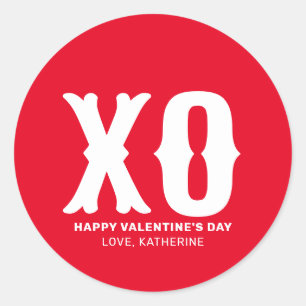 XO roter moderner niedlicher Typografie Valentinst Runder Aufkleber