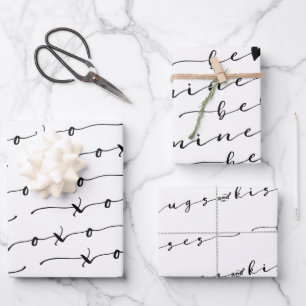 XO XO Be Mine White & Black Calligraphy Valentine Geschenkpapier Set