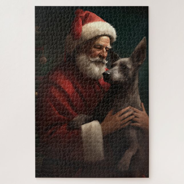 Xoloitzcuintli mit dem Weihnachtsmann Weihnachten Puzzle (Vertikal)