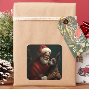 Xoloitzcuintli mit dem Weihnachtsmann Weihnachten Quadratischer Aufkleber
