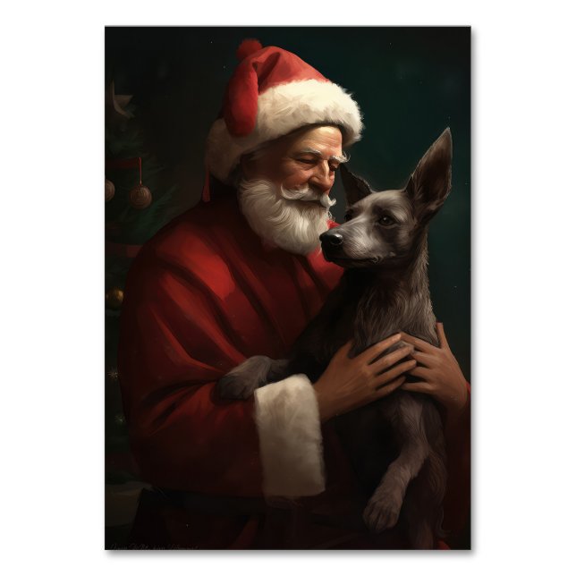Xoloitzcuintli mit dem Weihnachtsmann Weihnachten Tischnummer (Vorderseite)