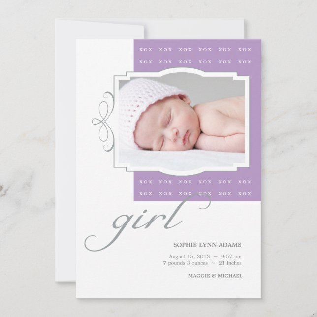 XOX Girl Custom Foto Geburtsankündigung Ankündigung (Vorderseite)