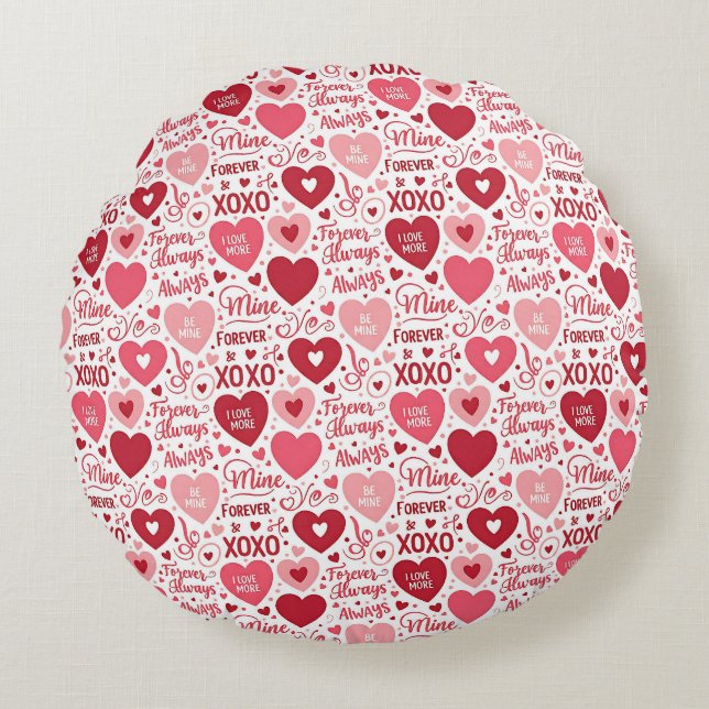 XOXO & Always Be Mine Valentine  Rundes Kissen (Vorderseite)