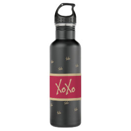 XOXO Black Hot Pink Gold Typografie Edelstahlflasche