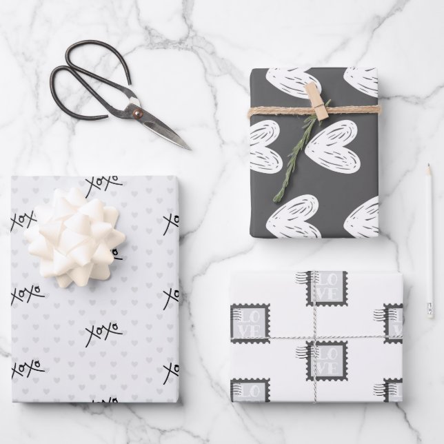 XOXO Black Valentine 19" x 29" Packpapier Geschenkpapier Set (Vorderseite)