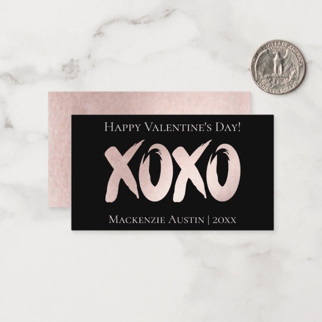 XOXO Blush Pink | Chic Brushstroke Valentinstag Mitteilungskarte (Vorderseite/Rückseite Beispiel)