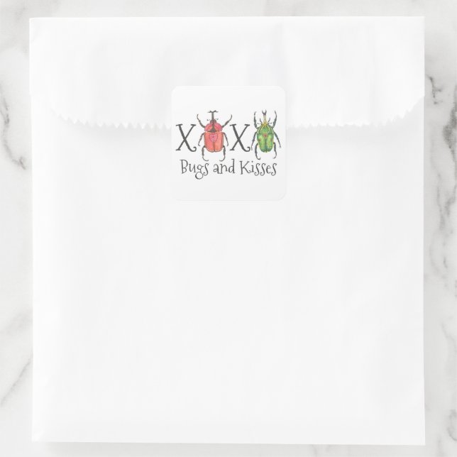 XOXO Bugs und Kisses Valentinstag Quadratischer Aufkleber (Tasche)