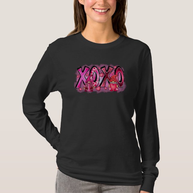XOXO Cute Gnome Valentines Day Heart Leopard T-Shirt (Vorderseite)