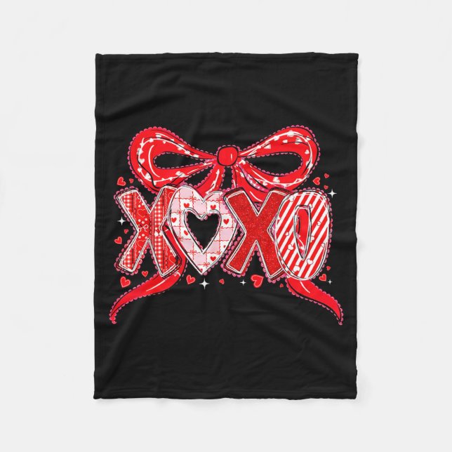 Xoxo Funny Valentines Day Love Coquette Bow Checke Fleecedecke (Vorderseite)