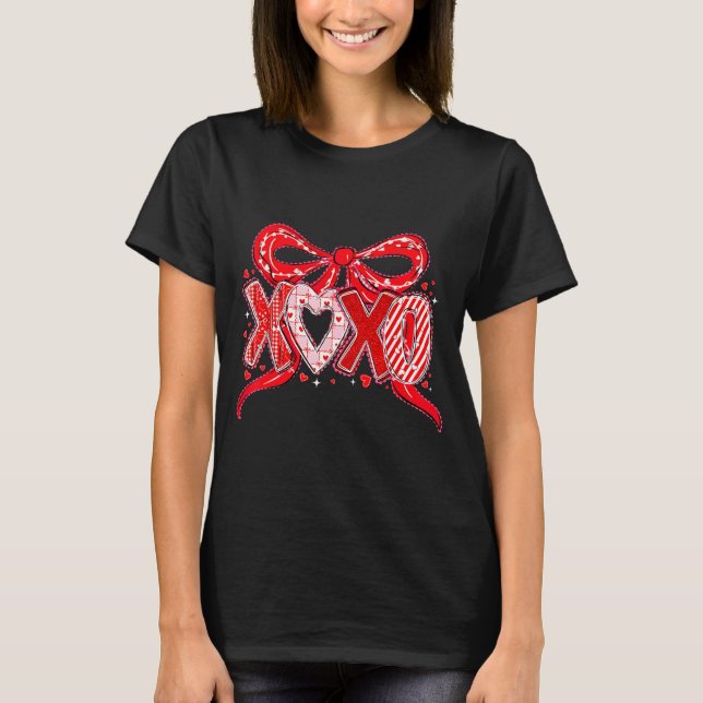 Xoxo Funny Valentines Day Love Coquette Bow Checke T-Shirt (Vorderseite)