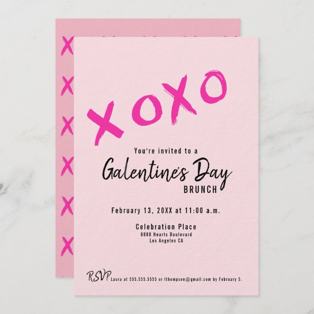 XOXO Galentine’s Day Girls Brunch Pink Modern  Einladung (Vorne/Hinten)