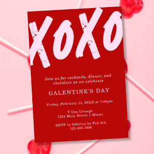 XOXO Galentiner Tag Party in Rot und Rosa gestrich Einladung