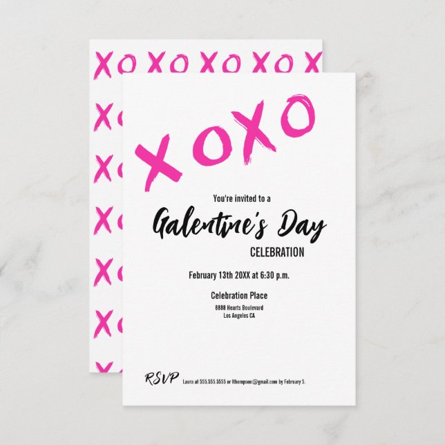 XOXO Galentine's Day PINK WHITE Valentines Party Einladung (Vorne/Hinten)