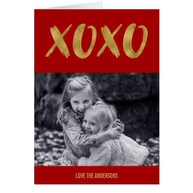 XOXO Gold Foil Valentine Day Foto Card gebürstet (Vorne)