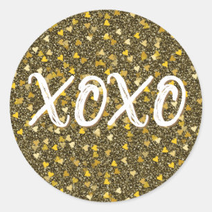 XOXO Golden Hearts Konfetti Glitter Runder Aufkleber