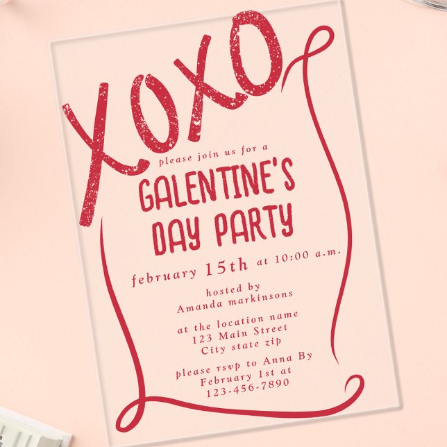 XOXO Hand Drawn Galentine’s Day Party Acryleinladungen (Von Creator hochgeladen)