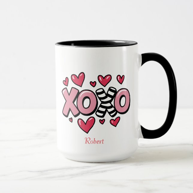 XOXO happy Valentine's day cute red hearts Tasse (Rechts)