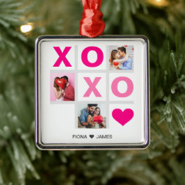 XOXO Happy Valentine's Day Pink Heart Custom Foto Ornament Aus Metall