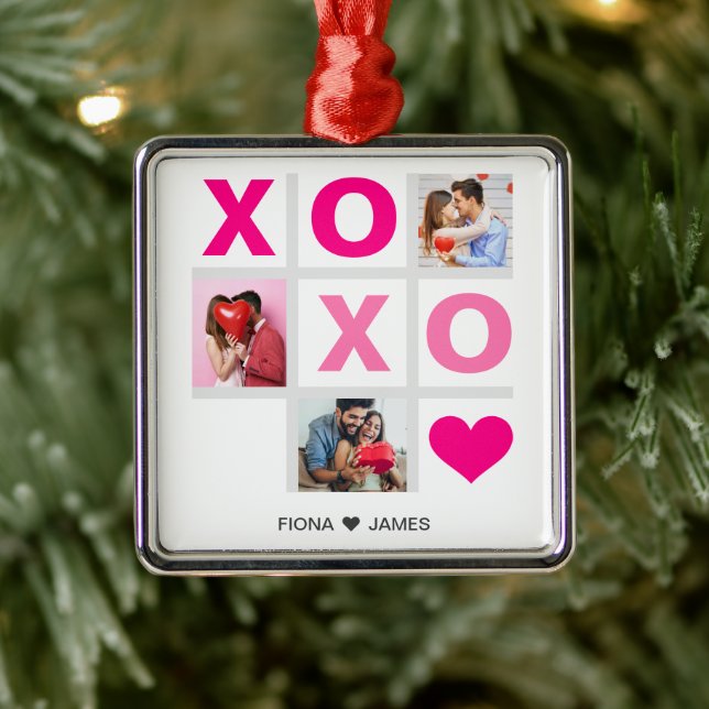 XOXO Happy Valentine's Day Pink Heart Custom Foto Ornament Aus Metall (Baum)