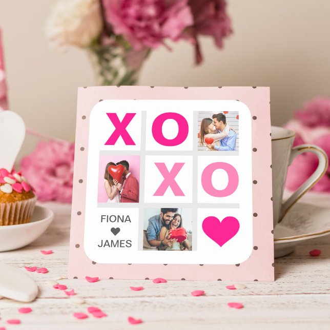 XOXO Happy Valentine's Day Pink Heart Custom Foto Quadratischer Aufkleber (Von Creator hochgeladen)