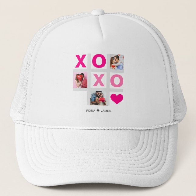 XOXO Happy Valentine's Day Pink Heart Custom Foto Truckerkappe (Vorderseite)