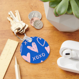 XOXO Hearts Keychain – Cute Blue & Pink Key Ring Schlüsselanhänger