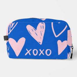 XOXO Hearts Makeup Bag – Cute Blue & Pink Pouch Waschbeutel
