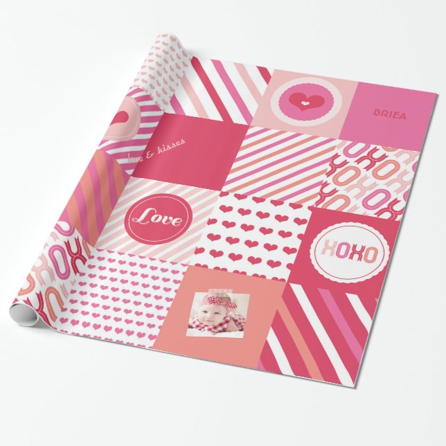 XOXO heißes Rosavalentine-Patchwork-süßes Geschenkpapier (Ungerollt)