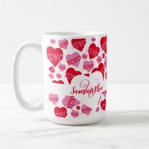 XOXO Herz rosa rotes Muster Monogramm Weiß Kaffeetasse