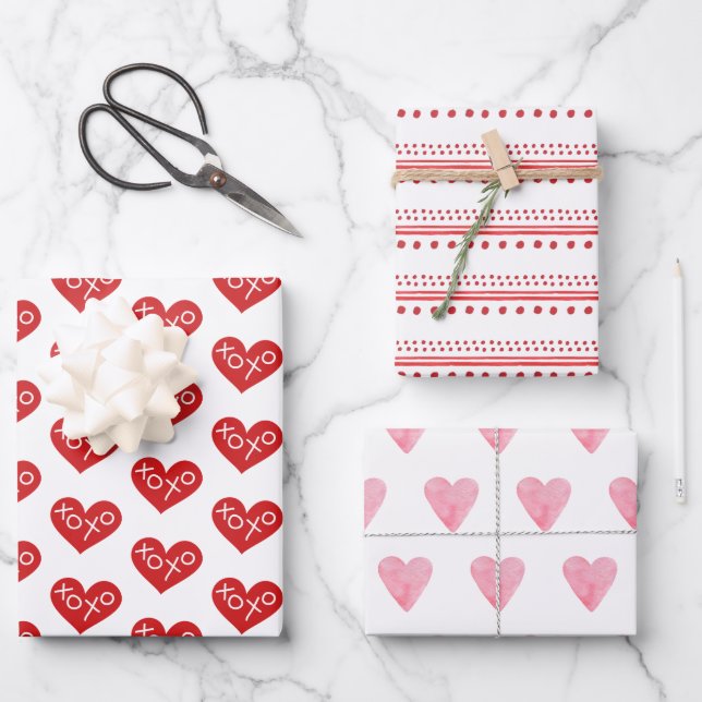XOXO Herz Valentinstag Geschenke Geschenkpapier Set (Vorderseite)