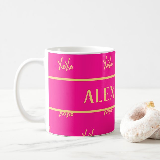 XOXO Hot Pink Personalisiert Kaffeetasse (Mit Donut)