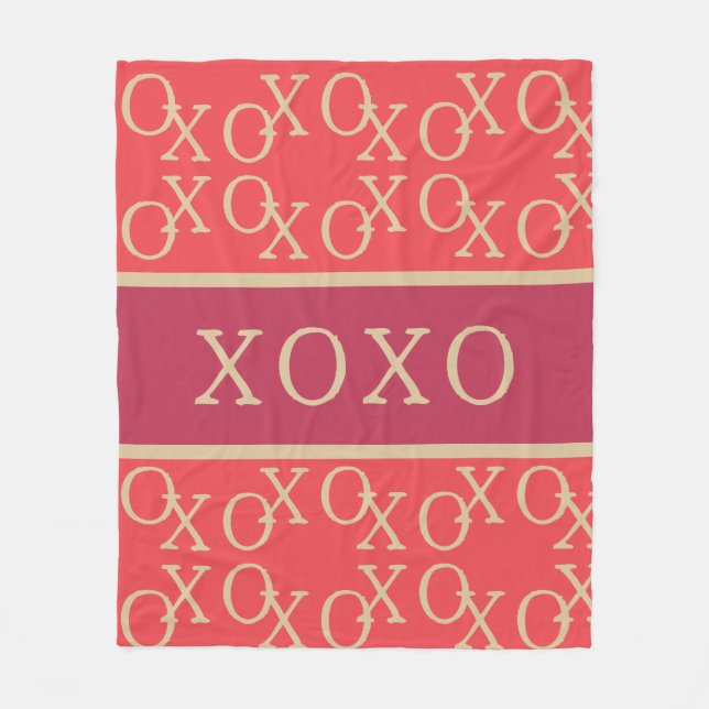 XOXO | Hot Pink Red Gold Typografie Textmuster Fleecedecke (Vorderseite)