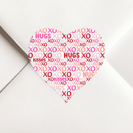 XOXO Hugs and Kisses Pink and Red Galentine Party Herz-Aufkleber