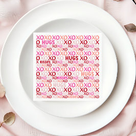XOXO Hugs and Kisses Pink and Red Galentine Party Serviette
