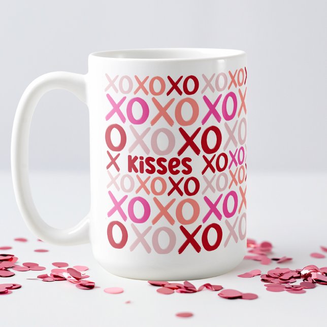 XOXO Hugs and Kisses Pink und Rot Niedlich Galenti Kaffeetasse (XOXO Hugs and Kisses Pink and Red Cute Galentine Coffee Mug)