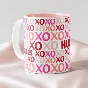 XOXO Hugs and Kisses Pink und Rot Niedlich Galenti Zweifarbige Tasse