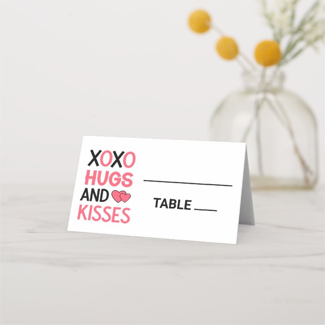 XOXO Hugs Kisses Brautparty Pink Black Wedding Platzkarte (Vorderseite)