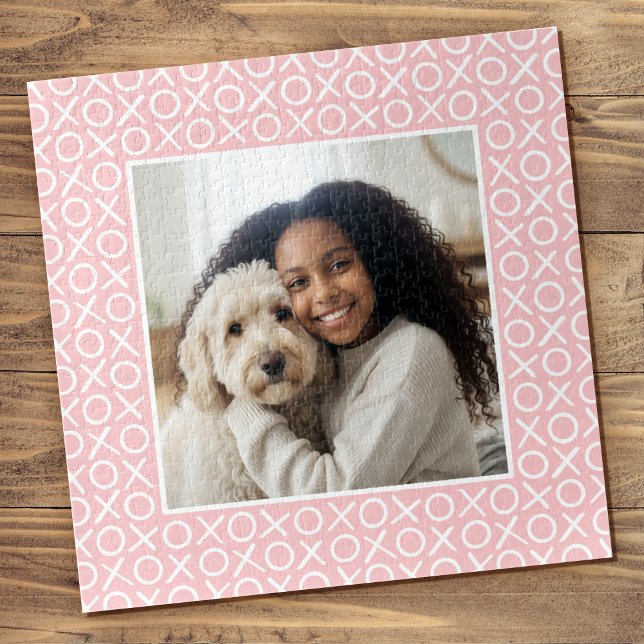 XOXO Hugs & Kisses Custom Photo Pastel Pink Modern Puzzle (Von Creator hochgeladen)