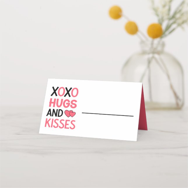 XOXO Hugs Kisses Liebe Brautparty Pink Wedding Platzkarte (Vorderseite)