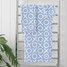 XOXO Hugs & Kisses Monogrammed Name Blue Modern Badhandtuch Set