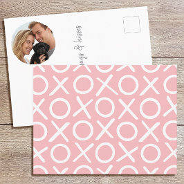 XOXO Hugs & Kisses Photo Pink Brush Script Modern Postkarte