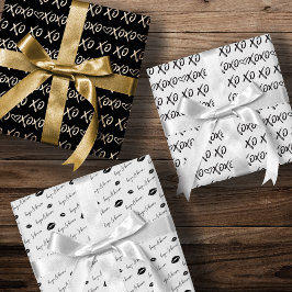 XOXO Hugs & Kisses Pinselschrift Schwarz & Weiß Geschenkpapier Set