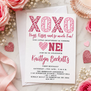 XOXO Hugs & Kisses Valentinstag 1. Geburtstag Einladung