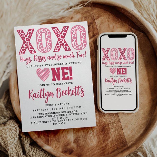 XOXO Hugs & Kisses Valentinstag 1. Geburtstag Einladung (Von Creator hochgeladen)