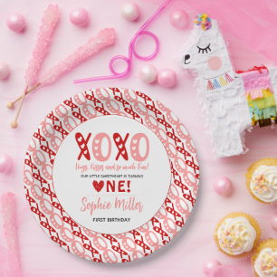 XOXO Hugs & Kisses Valentinstag 1. Geburtstag Pappteller