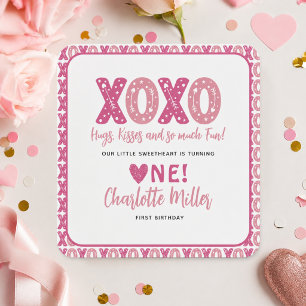 XOXO Hugs & Kisses Valentinstag 1. Geburtstag Quadratischer Aufkleber