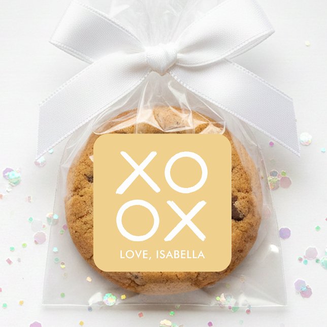 XOXO Hugs & Kisses Yellow Cute Love Favor Quadratischer Aufkleber (Von Creator hochgeladen)