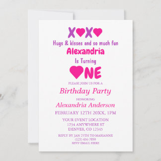 XOXO Hugs und Kisses 1. Geburtstag Einladung