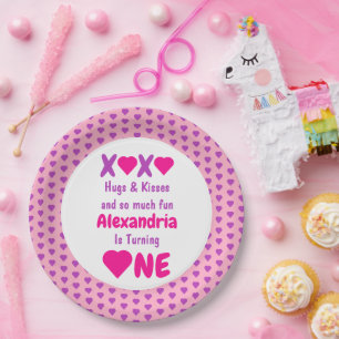 XOXO Hugs und Kisses 1. Geburtstag Pappteller
