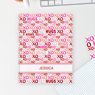 XOXO Hugs und Kisses Valentine Pink und Rot Modern Notizbuch